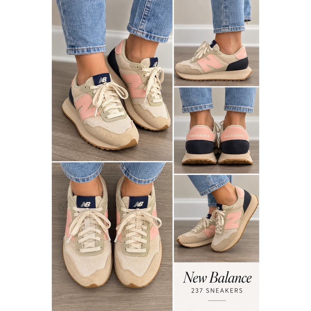 New Balance 237 Sea Salt Pink Suede Mesh Sneakers WS237PGP Womens 7